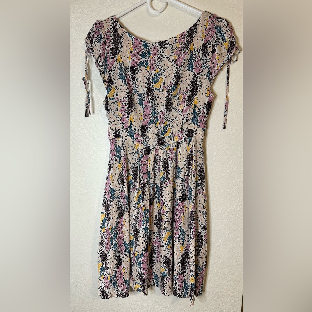 Free People Pink Floral Tie-Front Midi Dress W/ zipper on the side - Picture 4 of 7